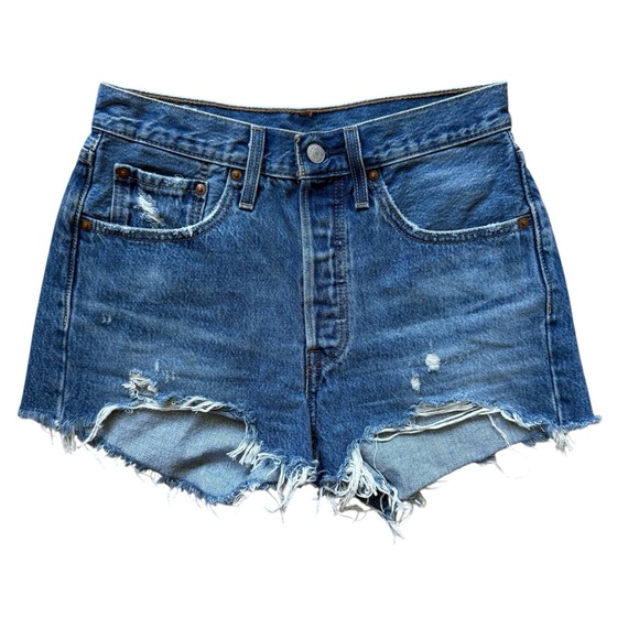 Levi's 501 Women's High Rise Cutoff Denim Shorts Blue Casual Summer 28 Frayed - Picture 1 of 10
